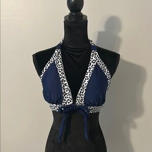 Stylish Blue Halter Bikini Top with Animal Print